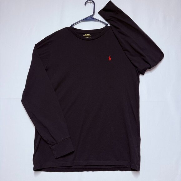 * SOLD * Polo Ralph Lauren Mens Size M Black Long Sleeve T-Shirt With Red Pony - Picture 3 of 7